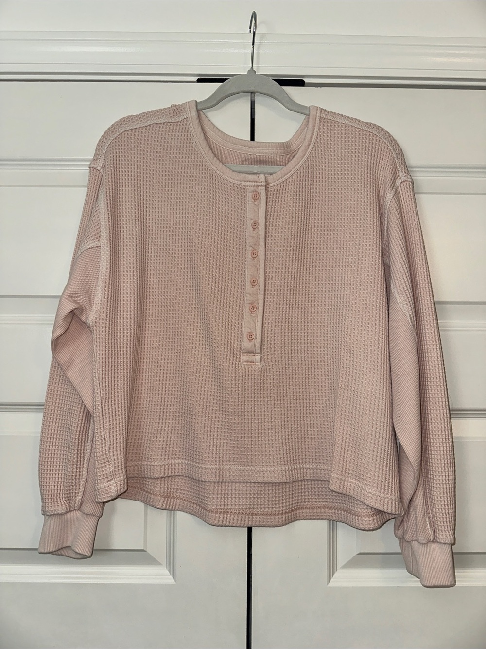 aerie Pale Blush Waffle Henley Long-Sleeve Top
